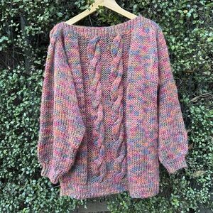 Colorful Knit Sweater with Cable Design